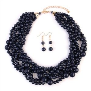Navy bubble choker necklace and earrings set